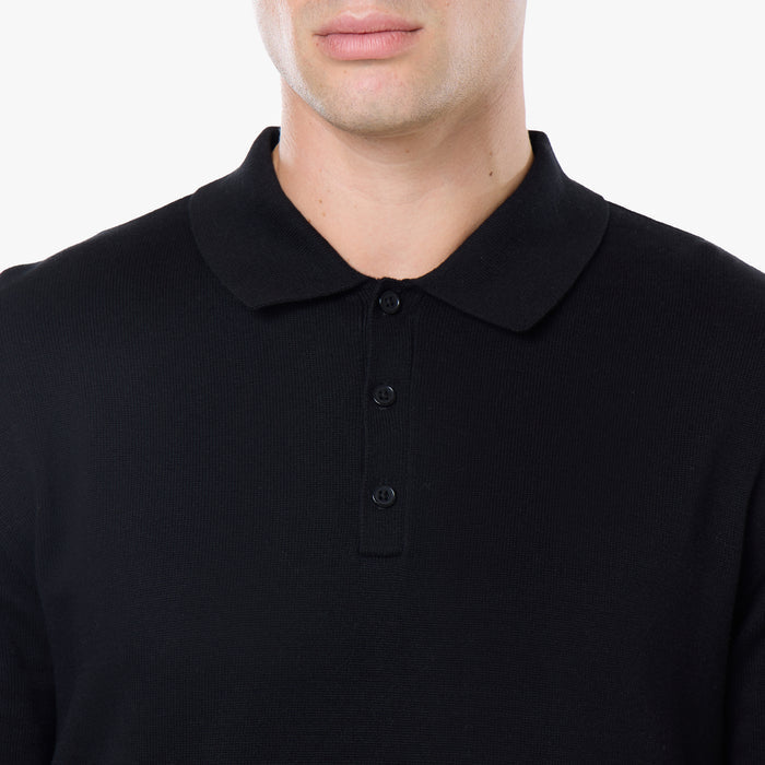 Knit Long Sleeve Polo | Black