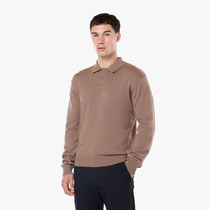 Knit Long Sleeve Polo | Warm Brown