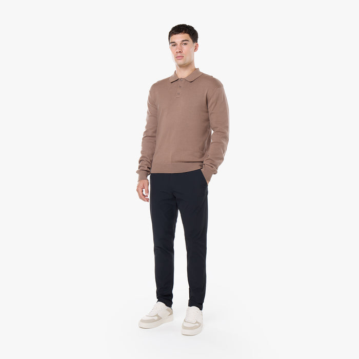 Knit Long Sleeve Polo | Warm Brown