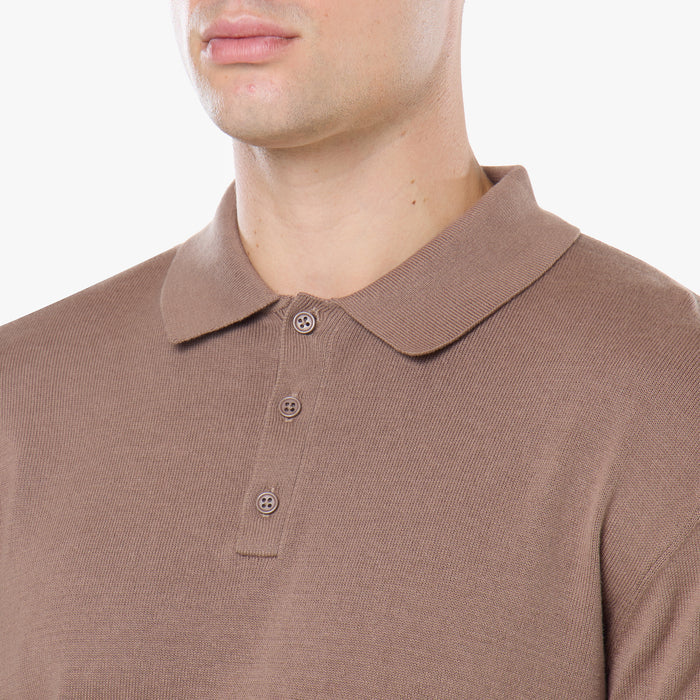 Knit Long Sleeve Polo | Warm Brown