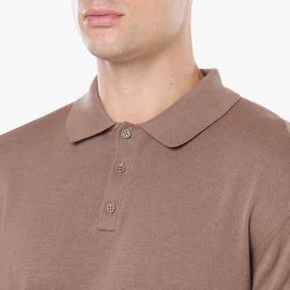 Knit Long Sleeve Polo | Warm Brown