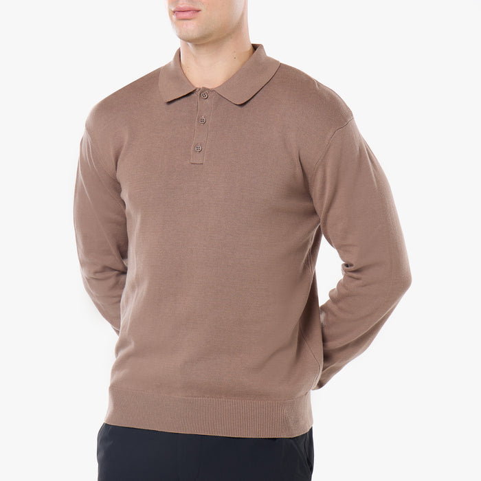 Knit Long Sleeve Polo | Warm Brown