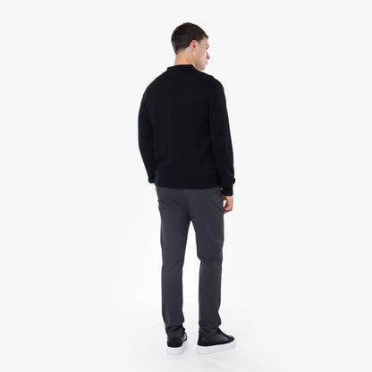 Knit Open Collar Long Sleeve Polo | Black
