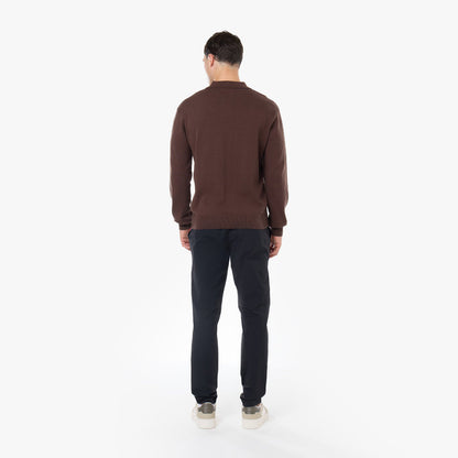 Knit Open Collar Long Sleeve Polo | Dark Brown