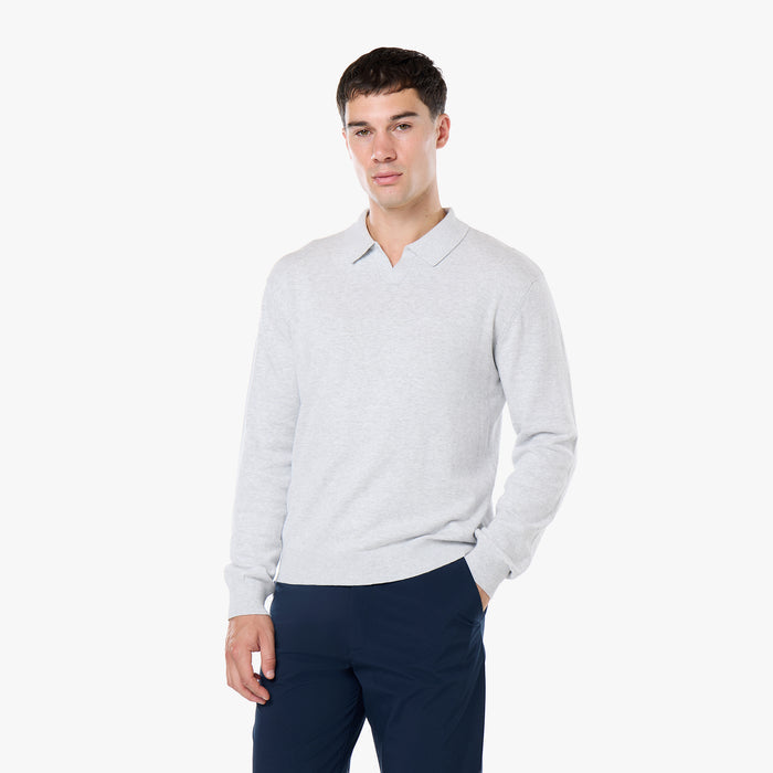Knit Open Collar Long Sleeve Polo | Grey Marl