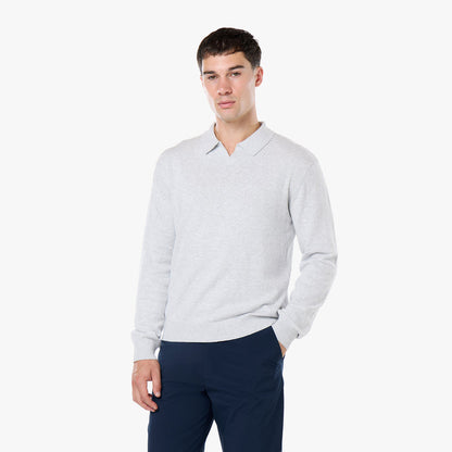 Knit Open Collar Long Sleeve Polo | Grey Marl