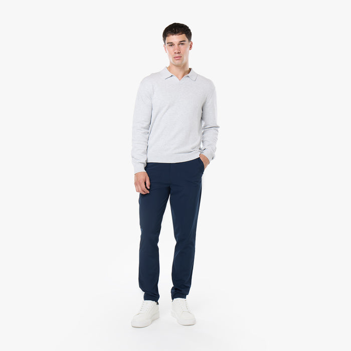 Knit Open Collar Long Sleeve Polo | Grey Marl