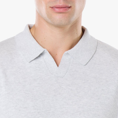 Knit Open Collar Long Sleeve Polo | Grey Marl