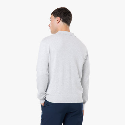 Knit Open Collar Long Sleeve Polo | Grey Marl
