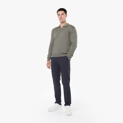 Knit Open Collar Long Sleeve Polo | Olive