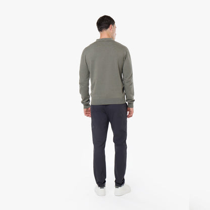 Knit Open Collar Long Sleeve Polo | Olive