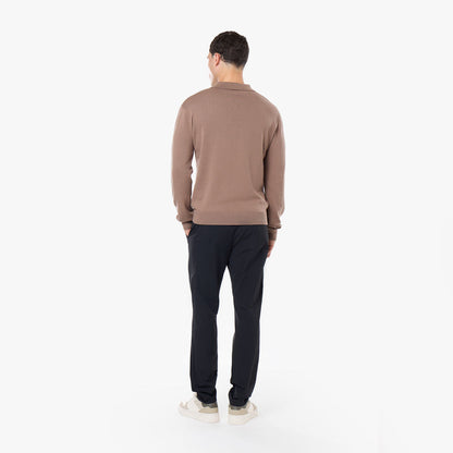 Knit Open Collar Long Sleeve Polo | Warm Brown