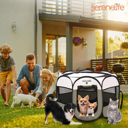 Large Portable And Foldable Pet Tent - Lightweight, Easily Collapsible, Play Yard Crib For Indoor & Outdoor Use With Portable Folding Pet Bowl (Gray)