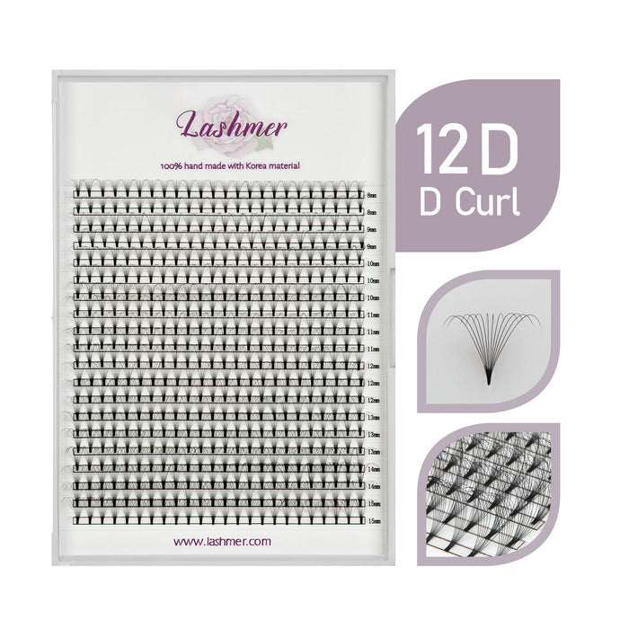 12D Short Stem Premade Fans | Lashmer | Ultra Black - Lashmer