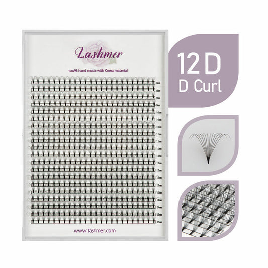 12D Short Stem Premade Fans | Lashmer | Ultra Black - Lashmer