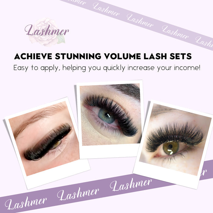 XL tray-Short Stem Premade Fans | Lashmer | C, D Curl--10D - 20 Lines - 480 Fans, Ultra Black - Lashmer