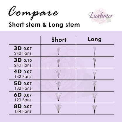 XL tray-Short Stem Premade Fans | Lashmer | C, D Curl--10D - 20 Lines - 480 Fans, Ultra Black - Lashmer