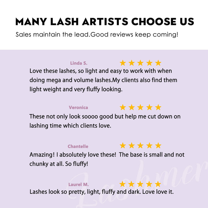XL tray-Short Stem Premade Fans | Lashmer | C, D Curl--10D - 20 Lines - 480 Fans, Ultra Black - Lashmer