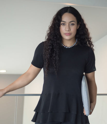 Silkspun and pure silk Layered Top in Black
