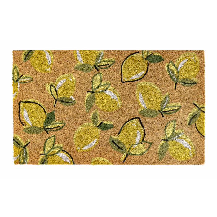 Lemons Yellow Coir Doormat with a multi-directional lemon pattern.