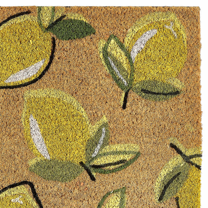 Close-Up of Lemons Coir Doormat showing yellow lemon pattern.