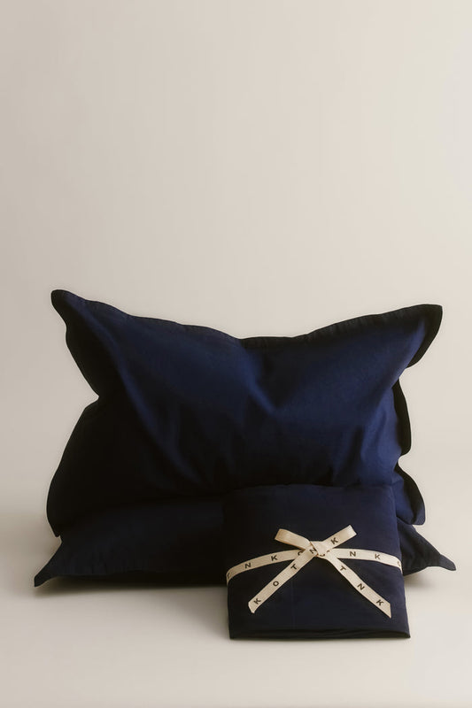 Linen Fitted Sheet and Pillowcase Set in Maritime