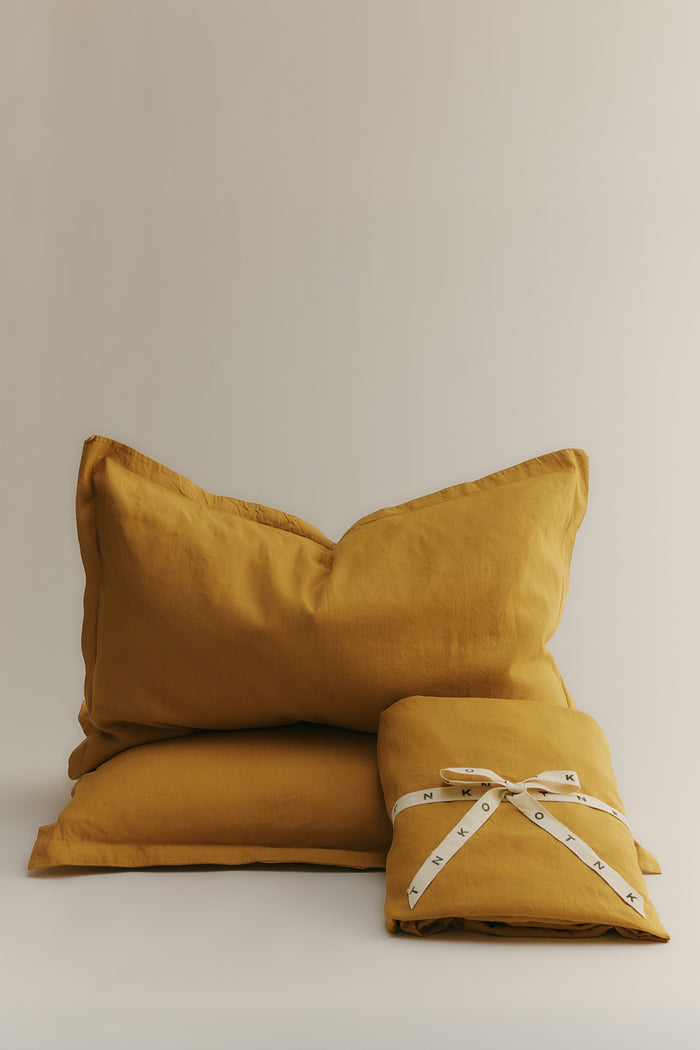 Linen Fitted Sheet and Pillowcase Set in Mustard Gold