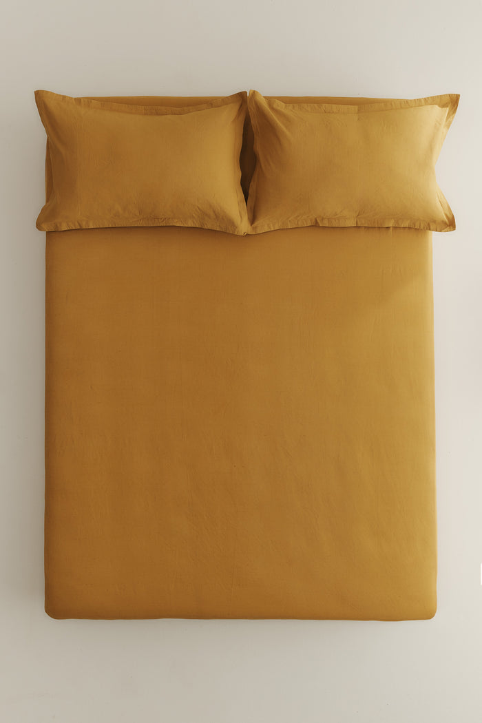 Linen Fitted Sheet and Pillowcase Set in Mustard Gold