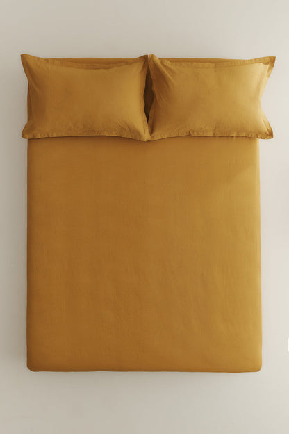 Linen Fitted Sheet and Pillowcase Set in Mustard Gold