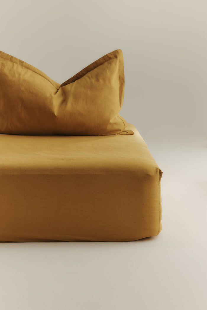 Linen Fitted Sheet and Pillowcase Set in Mustard Gold