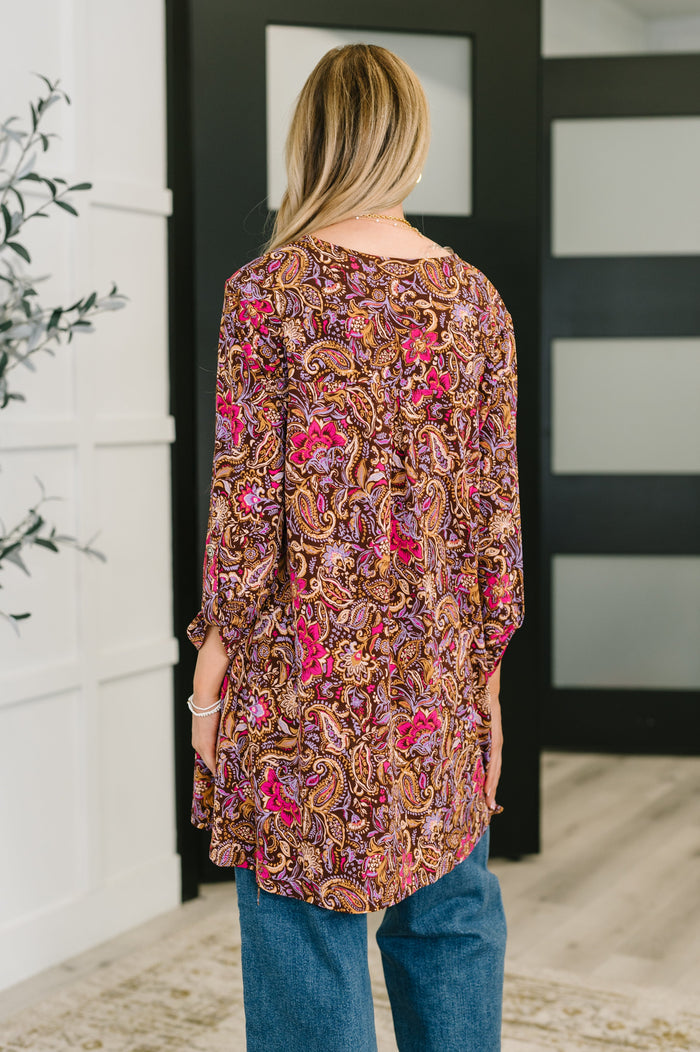 Lizzy Cardigan in Chocolate Paisley