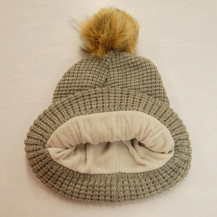 LogoFit BGSU Waffle Knit Hat W/ Faux Fur Pomp