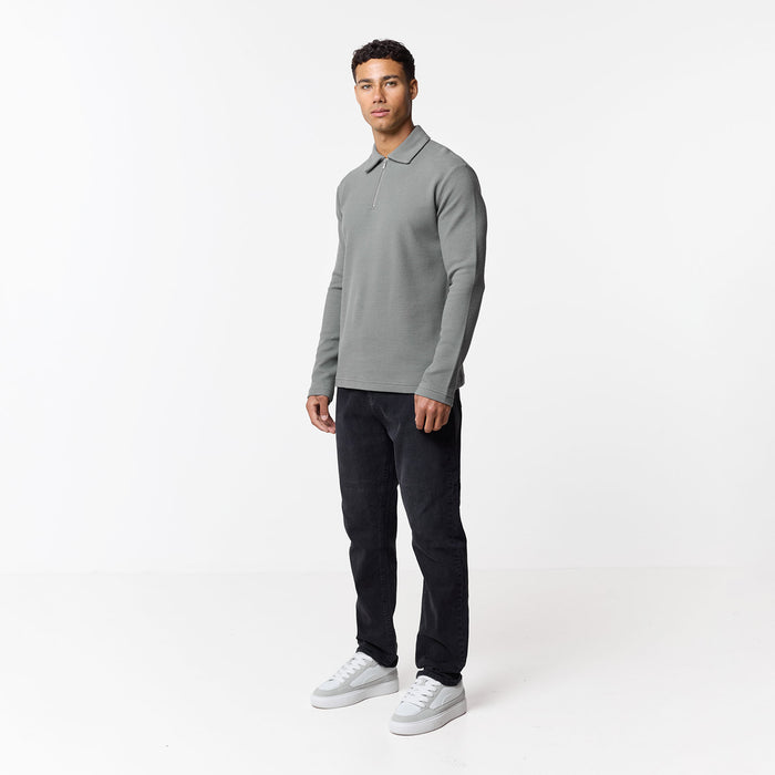 Long Sleeve Textured Polo | Olive