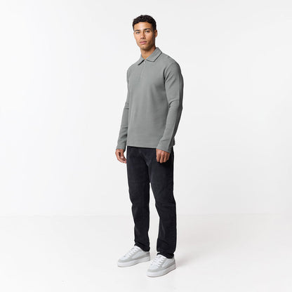 Long Sleeve Textured Polo | Olive