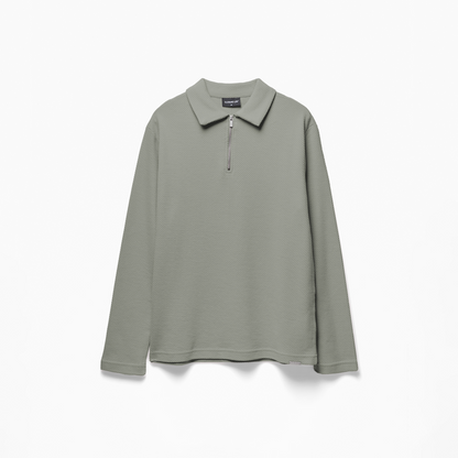 Long Sleeve Textured Polo | Olive