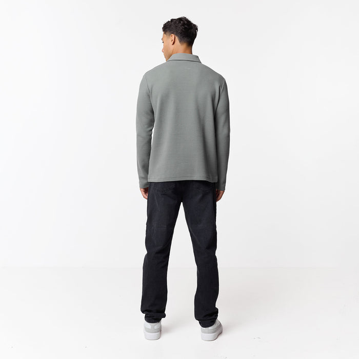 Long Sleeve Textured Polo | Olive