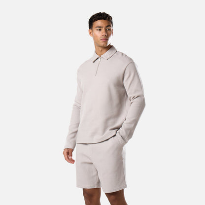 Long Sleeve Textured Polo Twinset | Stone