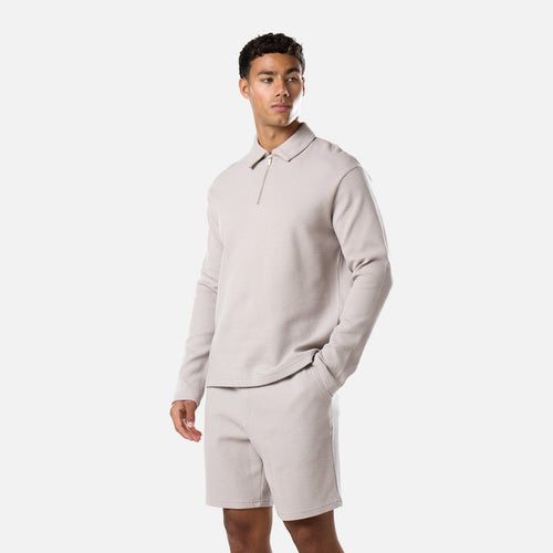 Long Sleeve Textured Polo Twinset | Stone