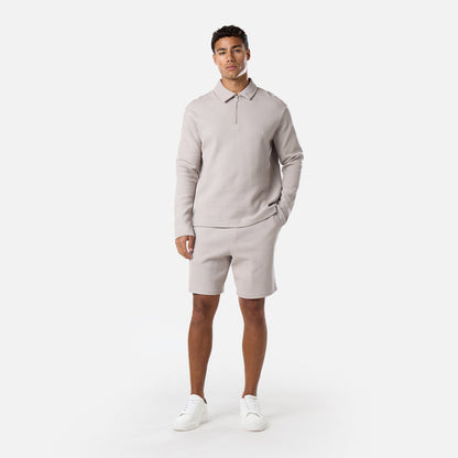 Long Sleeve Textured Polo Twinset | Stone