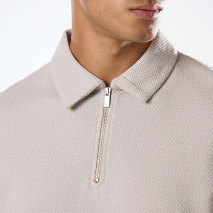 Long Sleeve Textured Polo Twinset | Stone