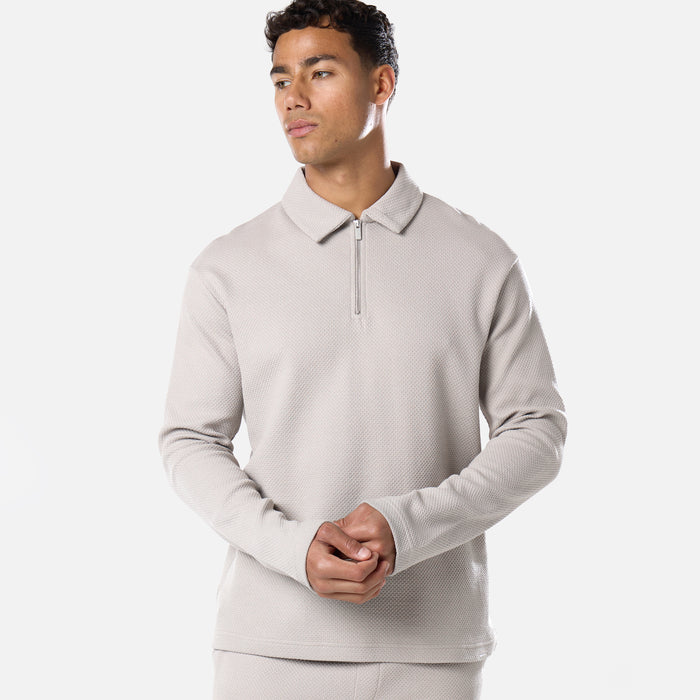 Long Sleeve Textured Polo Twinset | Stone