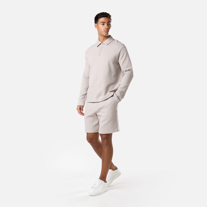 Long Sleeve Textured Polo Twinset | Stone
