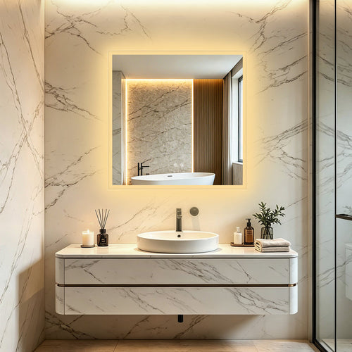 LUVODI LED Square Bathroom Mirror, Tempered Glass Lighted Vanity Mirror(Growing Outer Edge)