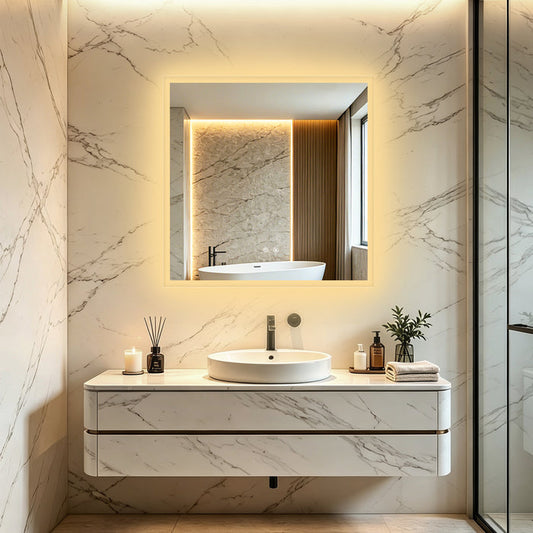 LUVODI LED Square Bathroom Mirror, Tempered Glass Lighted Vanity Mirror(Growing Outer Edge)