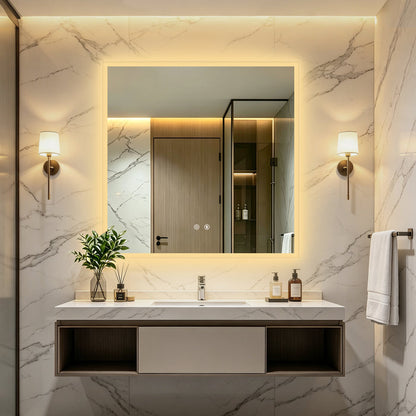 LUVODI LED Square Bathroom Mirror, Tempered Glass Lighted Vanity Mirror(Growing Outer Edge)