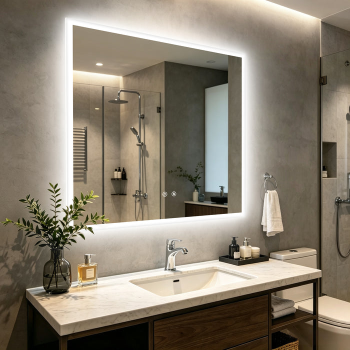 LUVODI LED Square Bathroom Mirror, Tempered Glass Lighted Vanity Mirror(Growing Outer Edge)