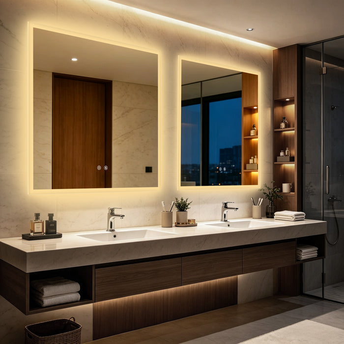 LUVODI LED Square Bathroom Mirror, Tempered Glass Lighted Vanity Mirror(Growing Outer Edge)