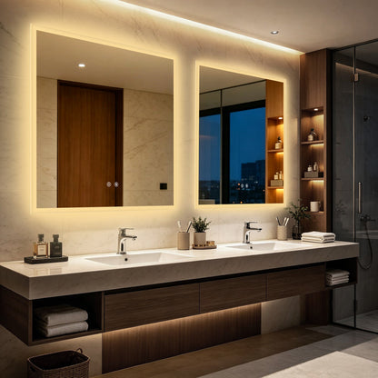 LUVODI LED Square Bathroom Mirror, Tempered Glass Lighted Vanity Mirror(Growing Outer Edge)