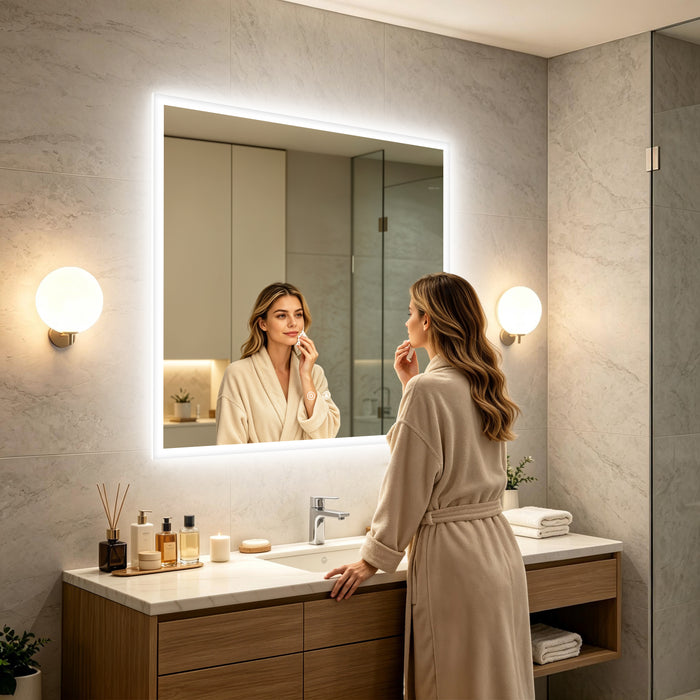 LUVODI LED Square Bathroom Mirror, Tempered Glass Lighted Vanity Mirror(Growing Outer Edge)
