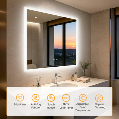 LUVODI LED Square Bathroom Mirror, Tempered Glass Lighted Vanity Mirror(Growing Outer Edge)